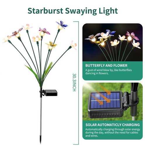 Solar Garden Lights,2 Pack Butterfly Solar Lights Outdoor,Waterproof Solar Light - Picture 6 of 6
