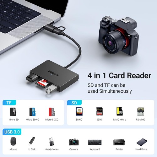 UGREEN 4 in 1 SD Card Reader USB C & OTG Adapter with SD/TF Card & 2 USB Slots - Picture 2 of 8