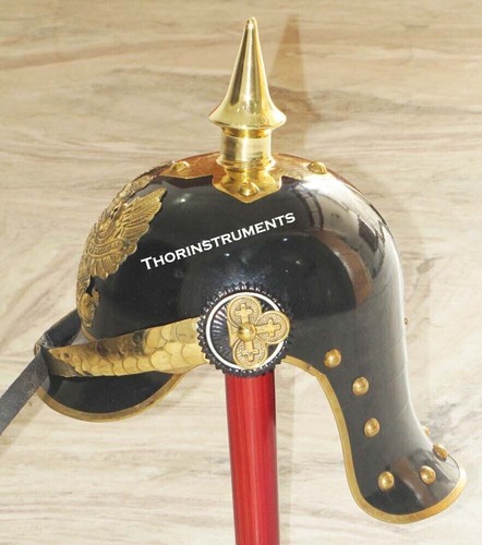Brass German Pickelhaube Imperial Prussian Black Helmet Christmas Armor Helmet - Picture 10 of 14