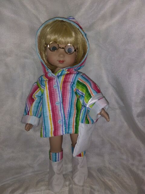 Rainbow Striped Hooded Rain Coat Boots & Tote for Anne Estelle by MGT Designs Rainbow Striped Hooded Rain Coat Boots & Tote for Anne Estelle by MGT Designs