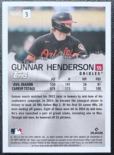Gunnar Henderson 2024 Topps Archives Wrecking Crew #96WC-3 Baltimore Orioles - Bild 2 von 2