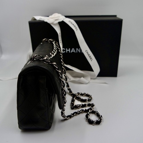 CHANEL TIMELESS CLASSIC BAG LAMMLEDER SCHWARZ METALL IN SILBER - Bild 6 von 10