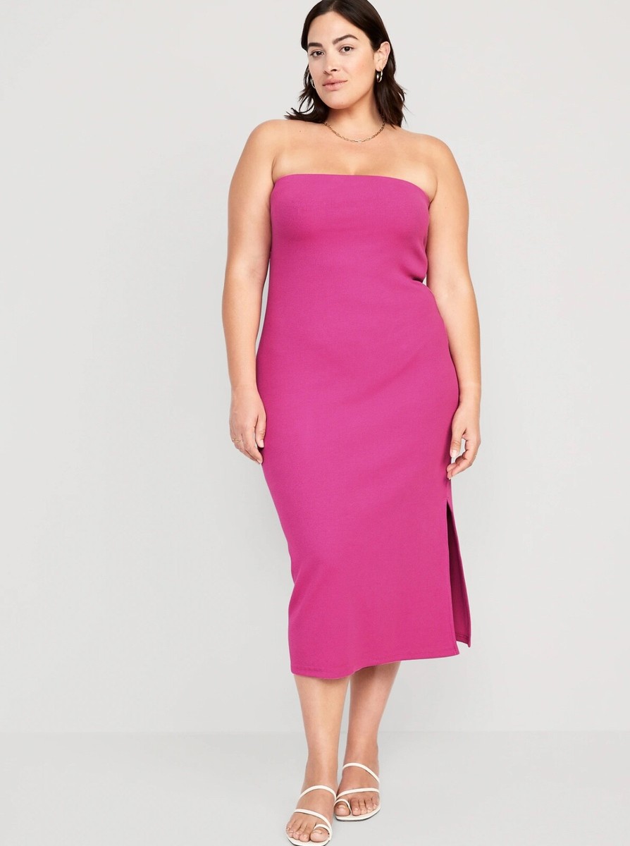 Old Navy Women s Fitted Strapless Rib Knit Midi Tube Dress Pink Size M XL or XXL eBay