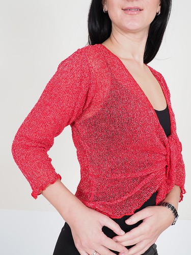 Damen Bolero gehäkelte Glitzer Lurex Stretch Spitze Fischnetz Krawatte an der Taille Strickjacke - Bild 122 von 141