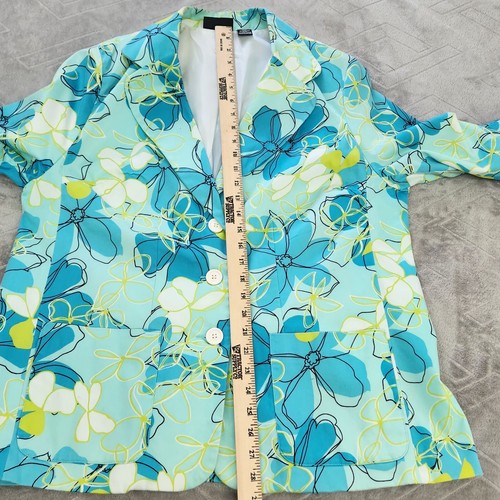 Maggie Barnes Green Blue Floral Jacket Size 16W Long Sleeve Button Front Pockets - Picture 7 of 10