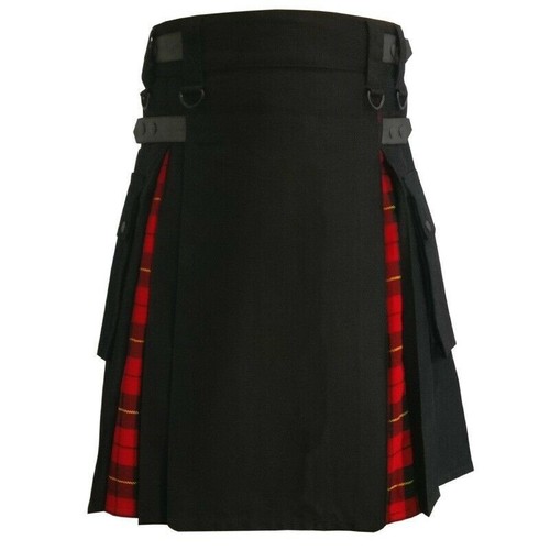 Men's Scottish Handmade Cotton Modern Hybrid Utility Kilt with Tartan Plate - Picture 12 of 15
