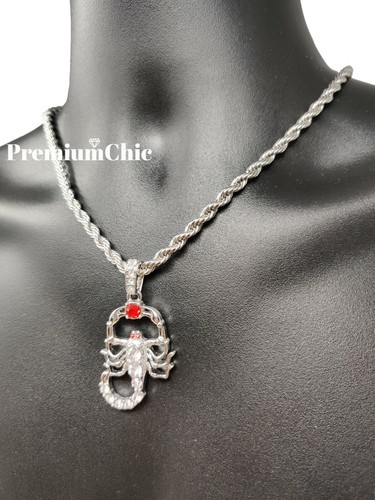 Simulated Ruby SCORPION Pendant with 5MM Rope Chain Hip Hop Plated CZ Jewelry - 第 4/6 張圖片