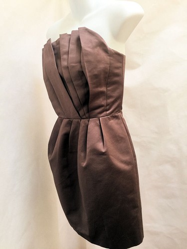 French Connection 6 Strapless Dress Brown Taffeta Pleated Sheath Mini - Picture 3 of 4
