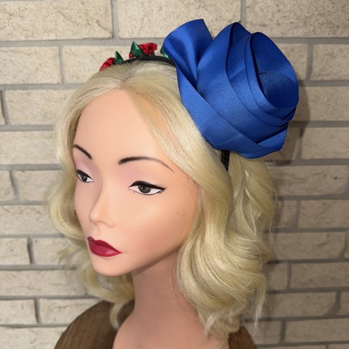 Ooak Taissa Lada Red Black & Blue Gross Grain Flower Handmade Headband Retro