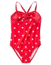GYMBOREE SWIM SHOP RED w/ WHITE DOTS N BOW 1-PC SWIMSUIT 4 5 6 NWT