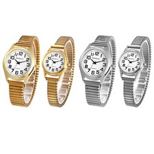 Mens Womens Arabic Numerals Dial Stainless Steel Elastic Band Quartz Wrist Watch