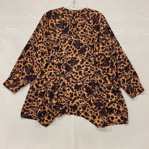 Melissa McCarthy Seven7 Floral Top Womens 2X Button Tunic Pleated Tie Brown - Picture 9 of 16