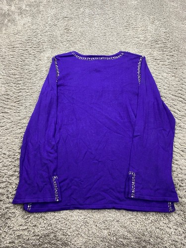 Quacker Factory Sweater Women Medium Purple Rhinestone Beaded Artsy Pullover Top - Picture 2 of 8