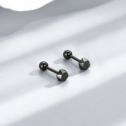 Pendientes de tachuelas posteriores a tornillo de plata esterlina 925 negro hexágono A1798 - Imagen 14 de 16