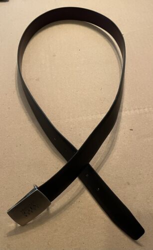 Belt Mens Leather Black Or Brown Buckle 40 Solid Reversible Made In Italy USA - Picture 3 of 11