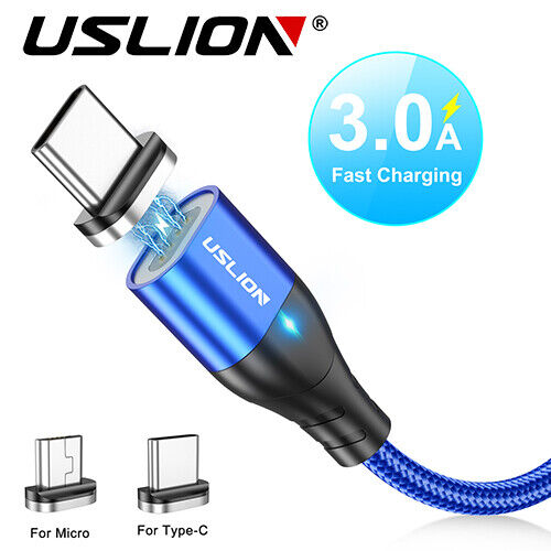 USLION 3A Magnetic Fast Charging Cable Micro USB Type C Cord For Samsung Huawei