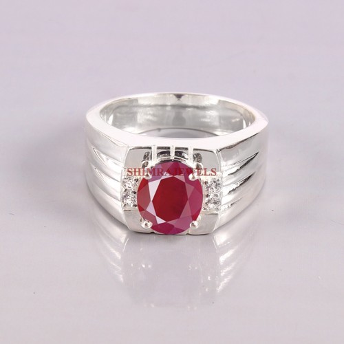 Heated Ruby Gemstone with 18K White Gold Plated Silver Men's Ring #217 - Picture 8 of 8