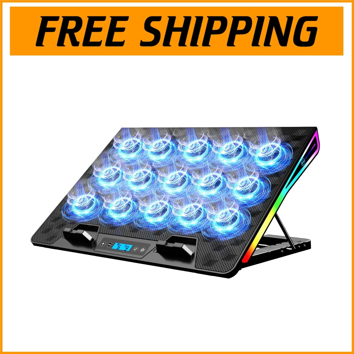 High-Performance Laptop Cooling Pad with LCD Display & 15 Fans - 10-17.3" Size