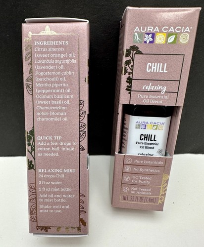 x2 New Essential Oil AURA CACIA - Chill Relaxing - Net Wt .25 FL oz.(7.4 ml) - Picture 4 of 4