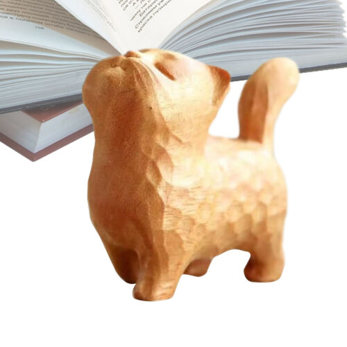 Mini Hand Carved Wooden cat Statue Figurine Sculpture Home Decor Gift - Picture 3 of 11