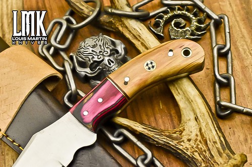 LMK Hand Forged Skinner Knife D2 Tool Steel Olive Wood Wooden Bolster Hunter - Picture 4 of 9