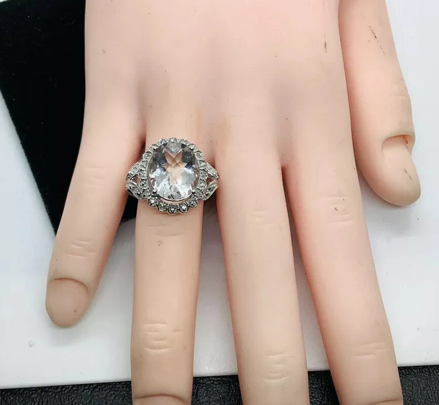 Anillo de topacio blanco 10k, diamantes, piedras preciosas, talla 6 Foto 3 de 4