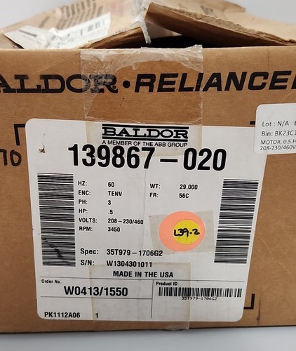 *NEW* Baldor 35T979-1706G2 Motor .5HP 230/460V 1.9A 3450rpm 56C 3PH + Warranty! - Picture 14 of 14