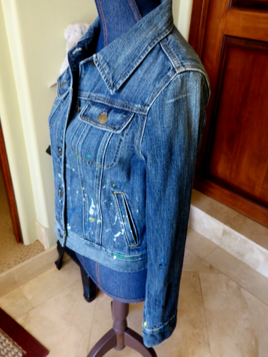 Ralph Lauren Denim Distressed Jeansjacke für Damen mit Farbspritzern Gr. Med Neu mit Etikett - Bild 7 von 17