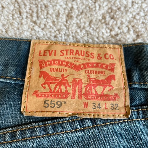 Levi's Strauss 559 Mens Jeans Size 34(35) x 32 Blue Straight Relaxed Denim Pants - Picture 12 of 12