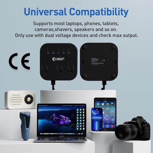 European Plug Adapter, US to UK Europe Power Strip for EU/UK/US with USB C an... - Picture 5 of 6