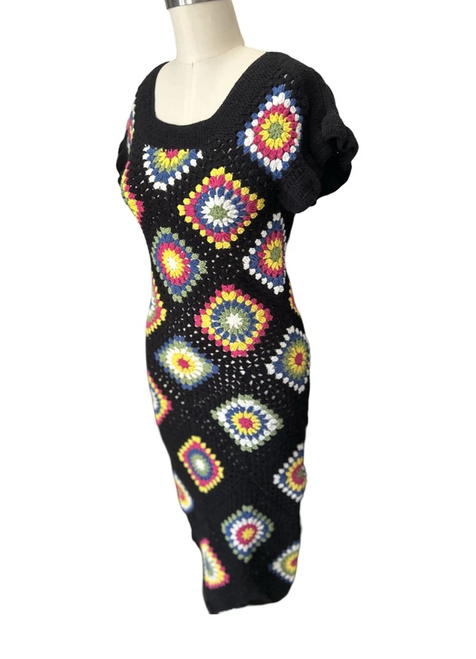 Ручной работы крючком середины икры хлопок платье бабушка квадратный уютный Summer женщин размер S - Изображение 2 из 4