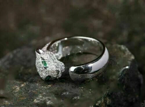 2.00 Ct Round Cut Simulated Green Emerald Engagement Ring 14k White Gold Finish - Image 3 of 4