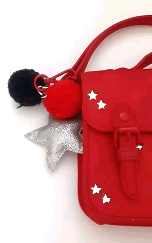 Red Purse With Stars Handle Strap Snap Close keychain 5 x6" Preowned - Picture 3 of 8