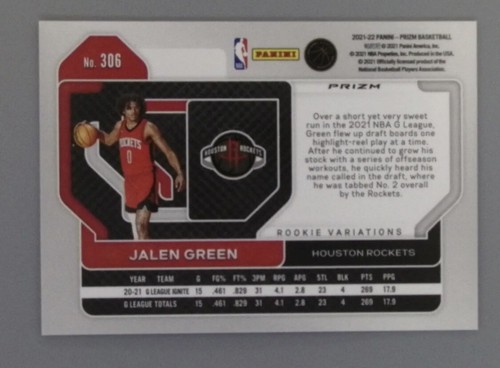 2021-22 Panini Prizm Rookie Variation Fastbreak Silver Prizm #306 Jalen Green RC - Picture 2 of 2
