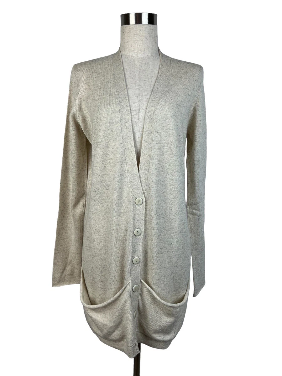 White Warren Cream Gray Heathered Cardigan Sweater Silk Cashmere Size Medium