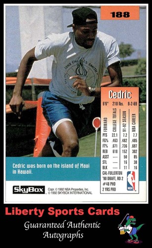 1992-93 Skybox Cedric Ceballos #188 Authentic Autographed Card Phoenix Suns - Picture 2 of 2