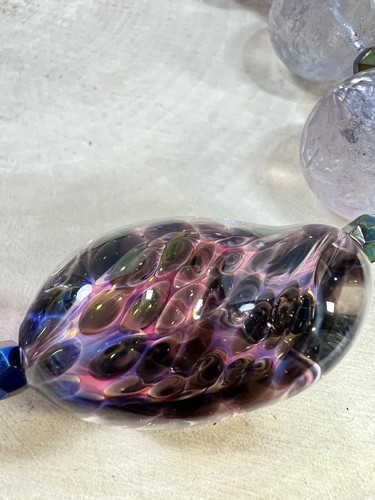 Collana perle acqua dolce pietre ametista viola dichiarazione OOAK Lampwork 16" - Foto 5 di 14