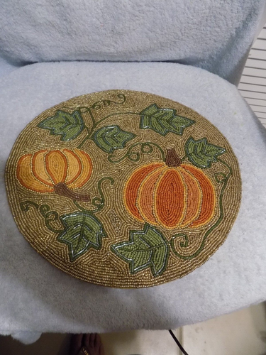 Hello Fall - Thanksgiving Perlen Kürbis Tischset Neu mit Aufkleber 14" x 14"