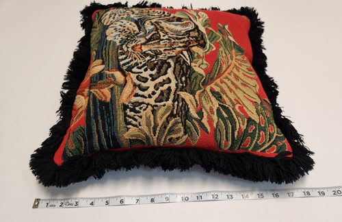 2 VTG Jungle Cat Leopard Tropical Tapestry Fringe Trim Double Sided Throw Pillow - Picture 23 of 23