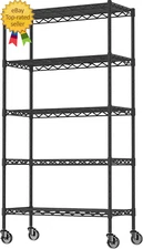 5-Shelf Adjustable Heavy Duty Storage Shelving Unit on 4 Wheel Casters, Metal Or