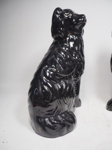 Antique?Vintage Pair of Black Glazed Spaniel Wally Dogs 24cm with gold detail - Picture 8 of 16