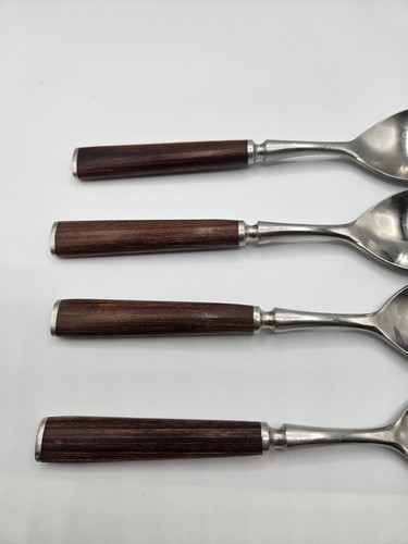 4 Dansk Designs WOOD ACCENT Soup Spoons Teak Handles Mid-Century - Picture 5 of 5