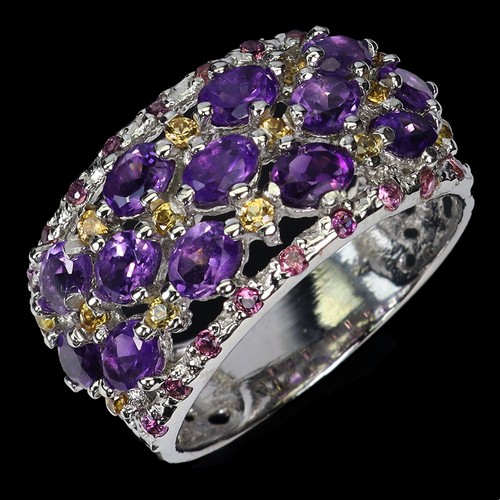 925 Sterling Silver Ring Oval Amethyst Rhodolite Sapphire Gemstone Jewelry 8.5 - Picture 2 of 13