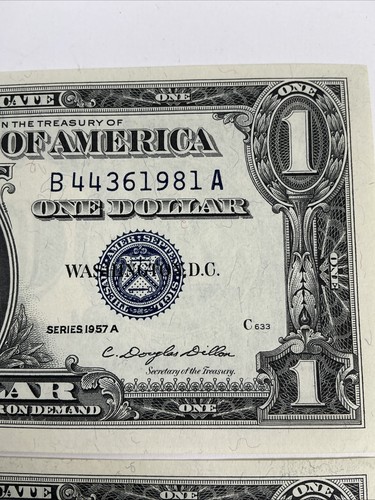 (3) 1957-A $1 Dollar Bills Blue Seal CU Consecutive Serial B44361981A-83A - Picture 10 of 10
