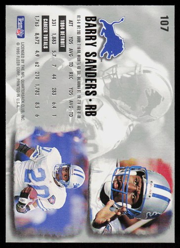 1995 Ultra Barry Sanders #107 Football Detroit Lions - Bild 2 von 2