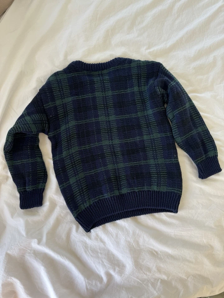 Vintage Old Glory USA Cotton Plaid Boys 5/6 Sweater Christmas Holiday Blue Green - Image 4 of 4