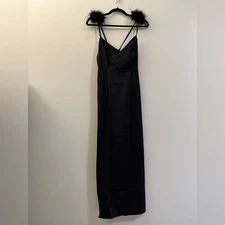NWT Lulu's Exquisite Invite Feather Pom Pom Maxi Dress in Black - S