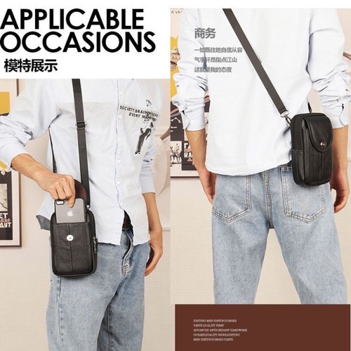 Men Leather Belt Bag Shoulder Crossbody Waist Holster Pack Case Phone Pouch - Picture 9 of 14