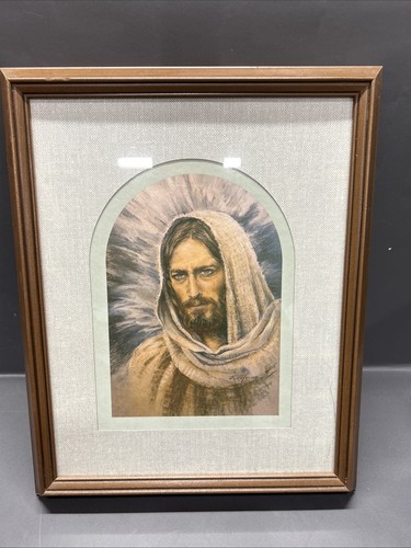 Jesus~ Double Matted Picture~K. Maroon~ Vintage Large Wood Frame 13 x 16 - Picture 1 of 3