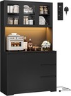 Black Tall Kitchen Cupboard with LED, Sockets, Drawers & Shelves